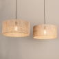 Foto 31534-5: Dubbele bamboe hanglamp met twee grote rotan kappen rond in naturel E27