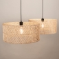 Foto 31534-6: Dubbele bamboe hanglamp met twee grote rotan kappen rond in naturel E27