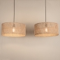 Foto 31534-7: Dubbele bamboe hanglamp met twee grote rotan kappen rond in naturel E27