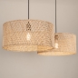 Foto 31534-8: Dubbele bamboe hanglamp met twee grote rotan kappen rond in naturel E27