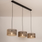 Foto 31535-2: Rotan hanglamp met drie bamboe kappen in naturel met zwart E27