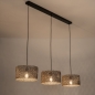 Foto 31535-3: Rotan hanglamp met drie bamboe kappen in naturel met zwart E27