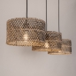 Foto 31535-7: Rotan hanglamp met drie bamboe kappen in naturel met zwart E27