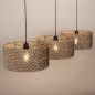 Foto 31537-6: Rotan hanglamp met drie grote bamboe kappen E27 zwart/naturel