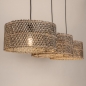 Foto 31537-7: Rotan hanglamp met drie grote bamboe kappen E27 zwart/naturel