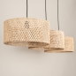 Foto 31538-9: Rotan hanglamp met drie grote bamboe kappen E27