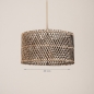 Foto 31539-1: Rotan hanglamp met ronde bamboe kap aan beige pendel E27