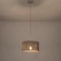 Foto 31539-3: Rotan hanglamp met ronde bamboe kap aan beige pendel E27