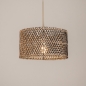 Foto 31539-6: Rotan hanglamp met ronde bamboe kap aan beige pendel E27