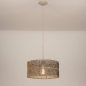 Foto 31541-2: Grote rotan hanglamp met ronde bamboe kap in zwart met naturel en beige pendel