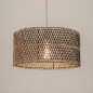 Foto 31541-6: Grote rotan hanglamp met ronde bamboe kap in zwart met naturel en beige pendel