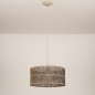 Foto 31541-7: Grote rotan hanglamp met ronde bamboe kap in zwart met naturel en beige pendel