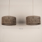 Foto 31545-1: Beige hanglamp met twee ronde rotan kappen in naturel met zwart