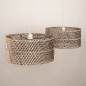 Foto 31545-11: Beige hanglamp met twee ronde rotan kappen in naturel met zwart