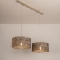 Foto 31545-2: Beige hanglamp met twee ronde rotan kappen in naturel met zwart
