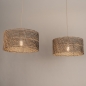 Foto 31545-4: Beige hanglamp met twee ronde rotan kappen in naturel met zwart