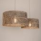 Foto 31545-7: Beige hanglamp met twee ronde rotan kappen in naturel met zwart