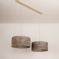 Foto 31545-8: Beige hanglamp met twee ronde rotan kappen in naturel met zwart