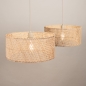 Foto 31546-6: Beige hanglamp met twee rotan kappen in naturel E27