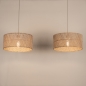 Foto 31546-7: Beige hanglamp met twee rotan kappen in naturel E27