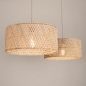 Foto 31546-8: Beige hanglamp met twee rotan kappen in naturel E27