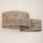 Foto 31547-10: Grote rotan hanglamp in beige met twee ronde kappen bamboe E27