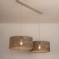 Foto 31547-2: Grote rotan hanglamp in beige met twee ronde kappen bamboe E27
