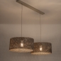 Foto 31547-3: Grote rotan hanglamp in beige met twee ronde kappen bamboe E27