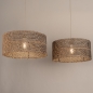 Foto 31547-4: Grote rotan hanglamp in beige met twee ronde kappen bamboe E27