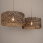 Foto 31547-5: Grote rotan hanglamp in beige met twee ronde kappen bamboe E27