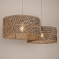 Foto 31547-8: Grote rotan hanglamp in beige met twee ronde kappen bamboe E27