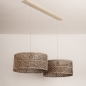 Foto 31547-9: Grote rotan hanglamp in beige met twee ronde kappen bamboe E27