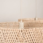 Foto 31548-15: Rotan hanglamp met twee ronde bamboe kappen aan beige plafondplaat E27