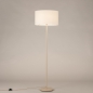 Foto 31555-2: Beige Stehlampe mit rundem, beigefarbenen Leinen-Schirm