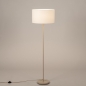 Foto 31555-4: Beige Stehlampe mit rundem, beigefarbenen Leinen-Schirm