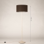Foto 31556-1: Beige Metall Stehlampe mit rundem Schirm aus braunem Stoff