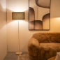Foto 31556-13: Beige Metall Stehlampe mit rundem Schirm aus braunem Stoff