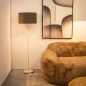 Foto 31556-14: Beige Metall Stehlampe mit rundem Schirm aus braunem Stoff