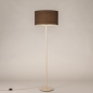 Foto 31556-2: Beige Metall Stehlampe mit rundem Schirm aus braunem Stoff