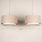 Foto 31558-1 maatindicatie: Beige Japandi hanglamp met twee ronde kappen van beige stof 