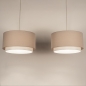 Foto 31558-6 niet_in_feed: Beige Japandi hanglamp met twee ronde kappen van beige stof 