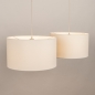 Foto 31566-3: Beige hanglamp met twee witte stoffen kappen E27 lange snoeren