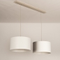 Foto 31566-6: Beige hanglamp met twee witte stoffen kappen E27 lange snoeren