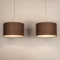 Foto 31569-4: Beige hanglamp met twee bruine stoffen kappen E27