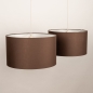 Foto 31569-8: Beige hanglamp met twee bruine stoffen kappen E27