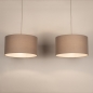 Foto 31570-5: Beige hanglamp met twee taupe linnen kappen E27