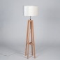 Foto 31618-6: Houten vloerlamp met ronde kap in beige fluweel E27