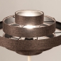Foto 31635-9: Beigefarbene Stehlampe mit braunem Stoffschirm, E27