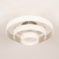 Foto 31816-6: Een grote plafondlamp met vijf ringen van crème/beige linnenstof
