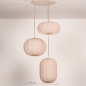 Foto 47395-25: Hanglamp in japandi stijl met drie lampionnen van beige stof